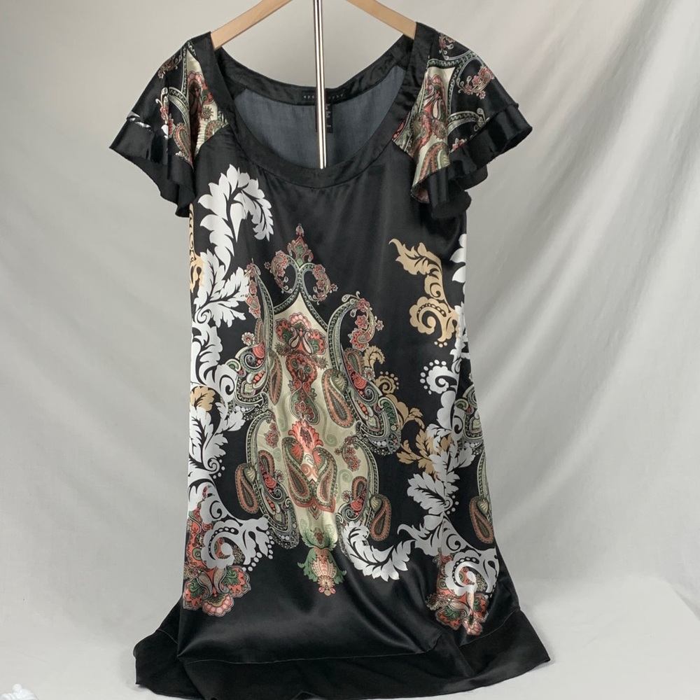 Apostrophe Black and Multicolor Paisley Midi Dress Size L